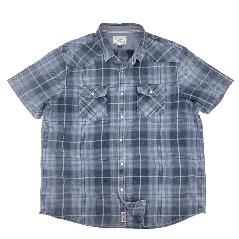 Flag & Anthem XXL 100% Cotton Plaid Pearl Snap Up Short Sleeve Shirt Western